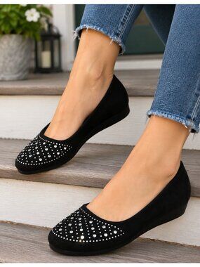 Sparkling Rhinestone Embellished Bling Round Toe Ballet Flats Slip-On Shoes